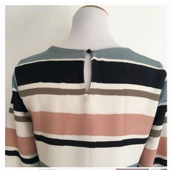 Zara Basic Striped A-Line Long Sleeve Keyhole Shift Dress S - Picture 4 of 4